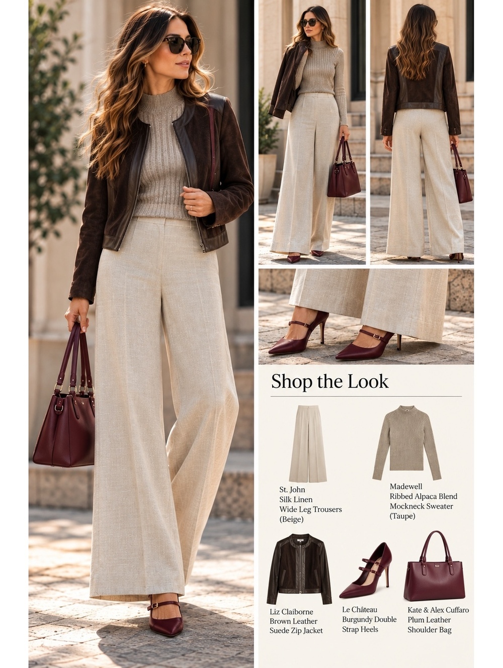 St John wool silk trousers beige tailored straight leg US 14